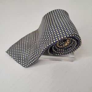 Tommy Hilfiger Silk Necktie Blue & Yellow Geometric Pattern USA Made 58 x‎ 4